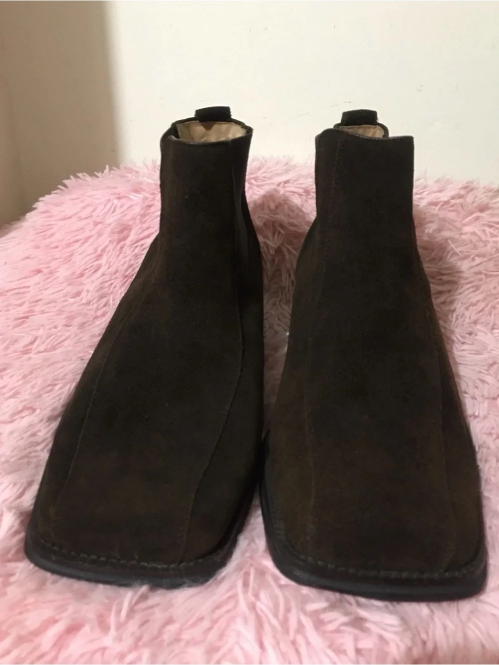 Zengara men’s brown suede ankle boots with a distinct square toe design Sz 9M